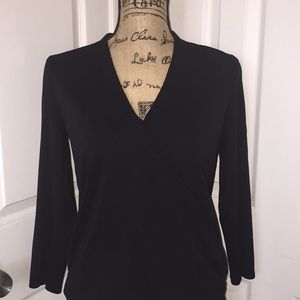 Ann Taylor Factory Faux-Wrap Black Top